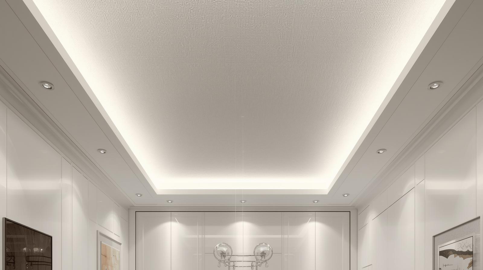 plafon PVC interior rumah modern, tekstur plafon PVC putih, ruang tamu minimalis, pencahayaan lembut, gaya clean modern, desain interior profesional, tampilan rapi dan elegan.jpg